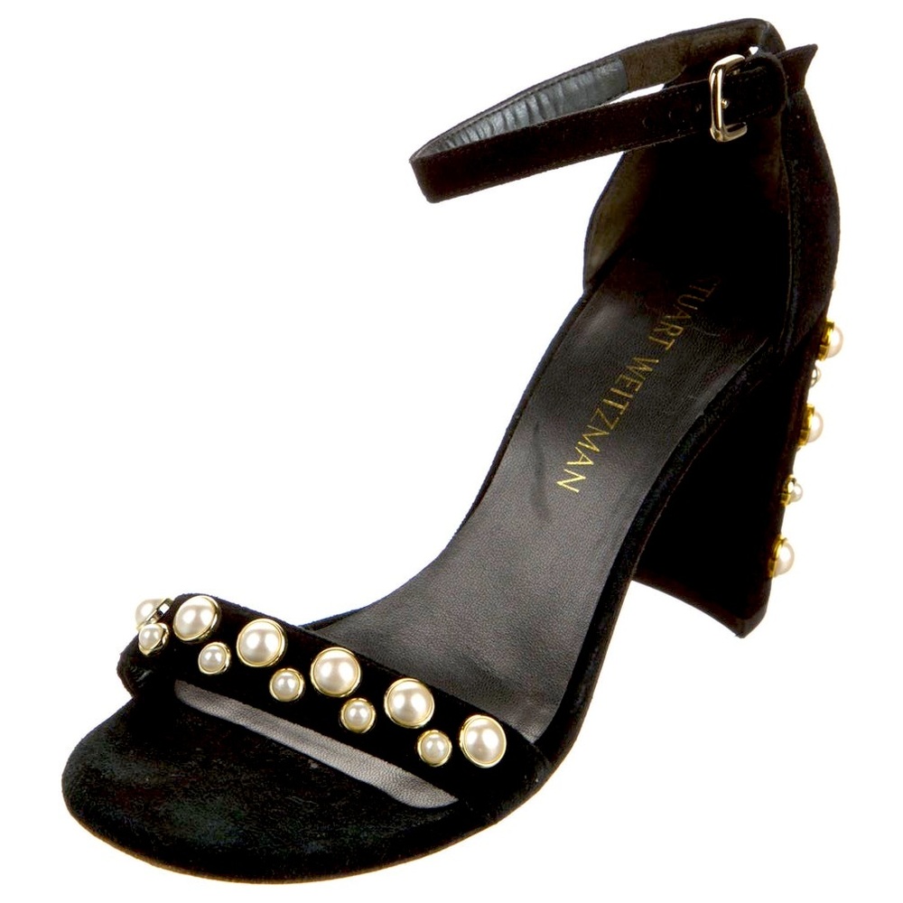 STUART WEITZMAN Faux Pearl Accents Suede Sandals size 7.5 M